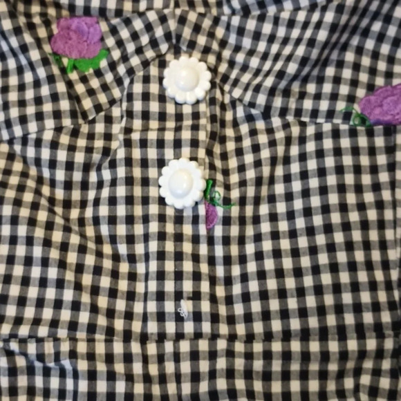 Timeless London ModCloth Black Gingham Embroidered Grape Halter Shorts Romper A7 - Picture 5 of 6